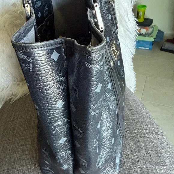 MCM Black Visetos Logo Tote